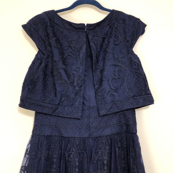 Tadashi Shoji Embroidered Tulle Crop Top Gown - Picture 7 of 8